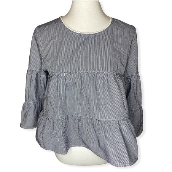 EM Ruffle Striped Tiered Long Sleeve Blouse Size M - Picture 1 of 5